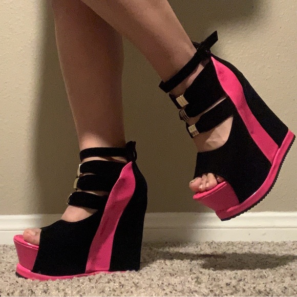 Peep Toe Platform Wedge Sandals Ankle Strap Zipper High Heels Party Shoes - Picture 4 of 10